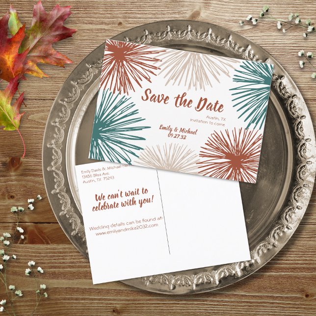 Bright Modern Abstract Teal Copper Save the Date Announcement Postcard (Creator Uploaded)