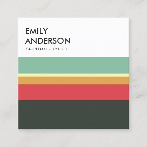 BRIGHT MODERN BOLD PINK YELLOW AQUA NAVY STRIPES SQUARE BUSINESS CARD