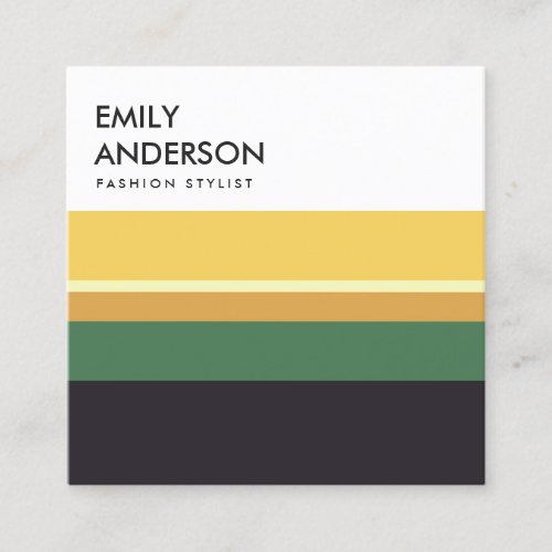 BRIGHT MODERN BOLD YELLOW GREEN BLUE NAVY STRIPES SQUARE BUSINESS CARD