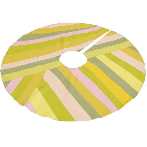Bright Modern Citrus Stripes Green and Pink Brushed Polyester Tree Skirt