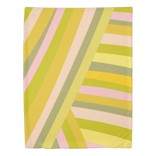 Bright Modern Citrus Stripes Green and Pink Duvet Cover