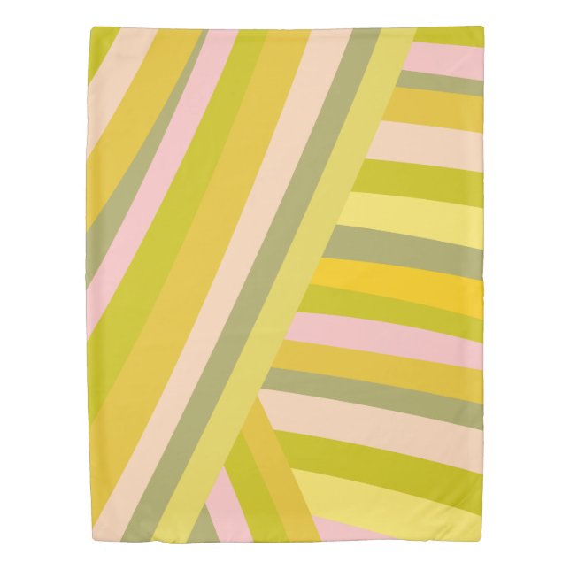 Bright Modern Citrus Stripes Green and Pink Duvet Cover (Front)