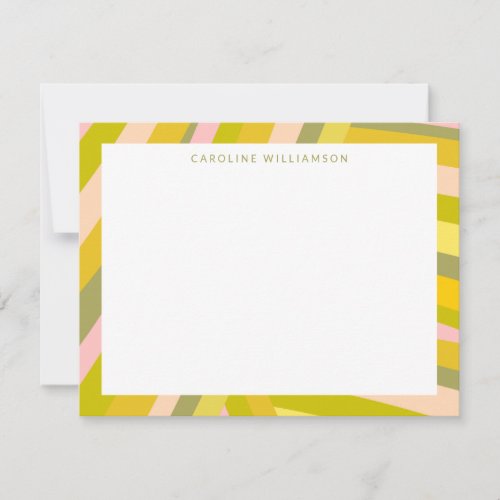 Bright Modern Citrus Stripes Green and Pink Name Note Card