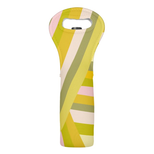 Bright Modern Citrus Stripes Green and Pink Wine Bag (Front)