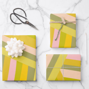 Bright Modern Citrus Stripes Green and Pink Wrapping Paper Sheets