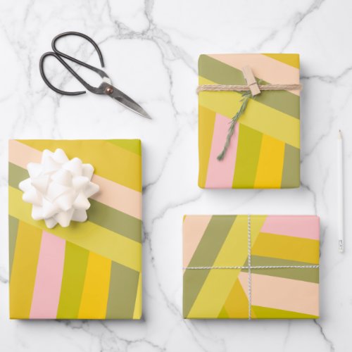 Bright Modern Citrus Stripes Green and Pink Wrapping Paper Sheets