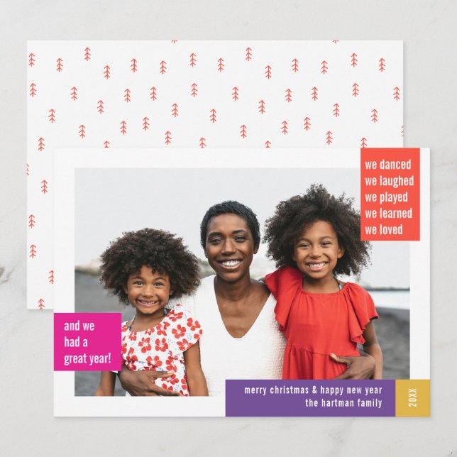 Bright Modern Color Block Photo Christmas Holiday Card (Front/Back)
