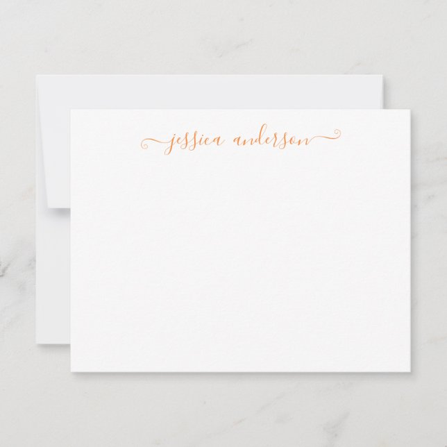 Bright Modern Elegant Autumn Fall Orange Script Note Card (Front)