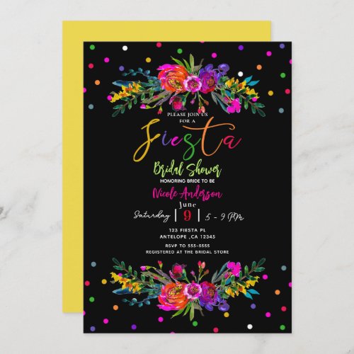 Bright Modern Floral  Black Fiesta Bridal Shower  Invitation