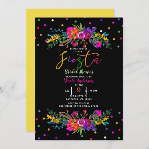 Bright Modern Floral  Black Fiesta Bridal Shower Invitation
