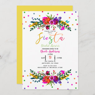 Bright Modern Floral White Fiesta Bridal Shower Invitation