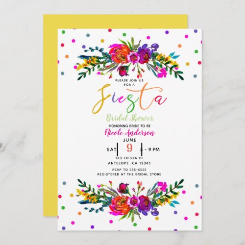 Bright Modern Floral White Fiesta Bridal Shower Invitation