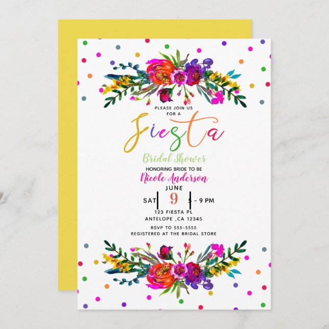 Bright Modern Floral White Fiesta Bridal Shower Invitation (Front/Back)