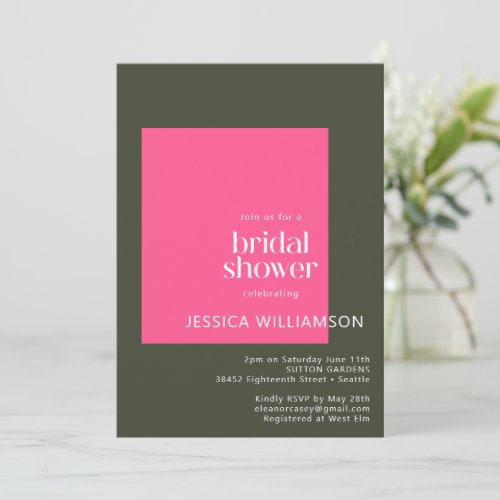 Bright Modern Groovy Pink Green Bridal Shower Invitation