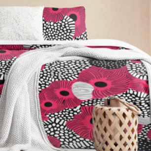 Bright Modern Hot Pink Poppy Floral Pattern Duvet Cover