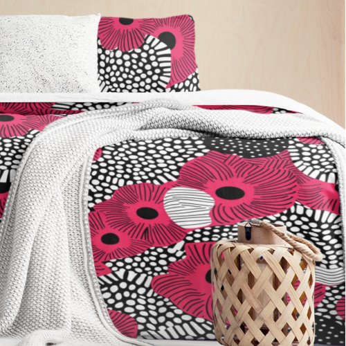 Bright Modern Hot Pink Poppy Floral Pattern Duvet Cover
