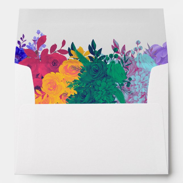 Bright Modern Multicolor Floral Wedding Envelope (Back (Bottom))