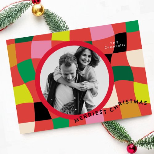 Bright Modern Multicolored Blocks circle photo Holiday Card