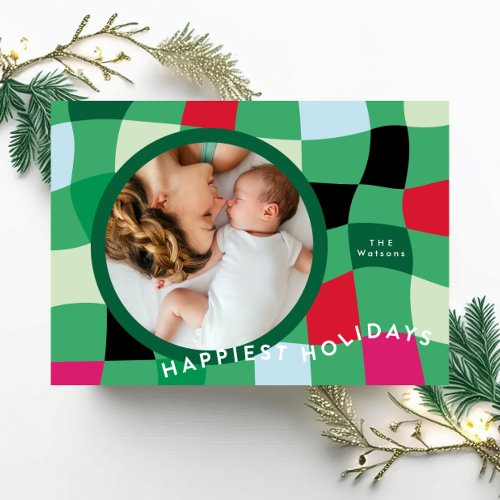Bright modern multicolored circle photo Happiest Holiday Card