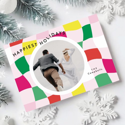 Bright modern multicolored circle photo Happy Holiday Card