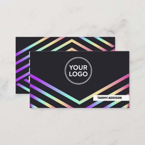 Bright Modern Rainbow Holographic Simple Info Business Card