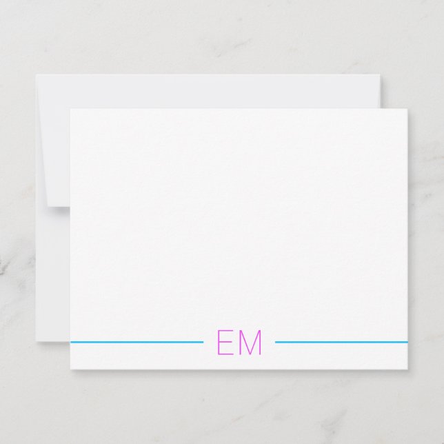 Bright Modern Simple Monogrammed Note Card (Front)