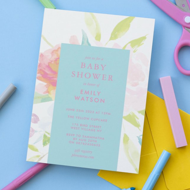 Bright Modern Spring Watercolor Baby Shower Invitation