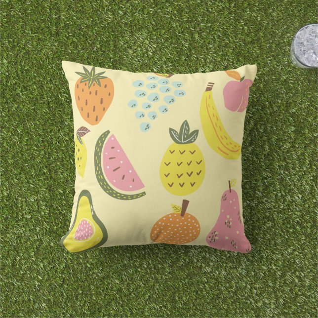 Bright Modern Tropical Fruit Pattern Outdoor Pillow (Grass)