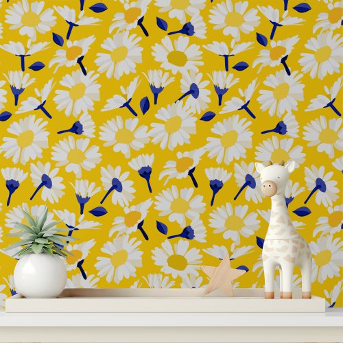 Bright Modern Yellow Daisy Floral Pattern Wallpaper