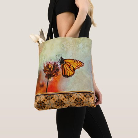 Bright Monarch Butterfly Flower Mandala Tile Tote Bag