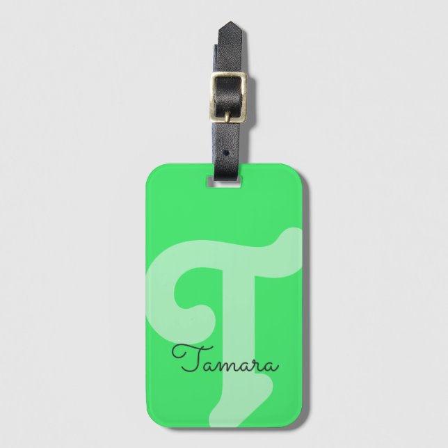 Bright Monogrammed Monogram Initial Neon Green Luggage Tag (Front Vertical)