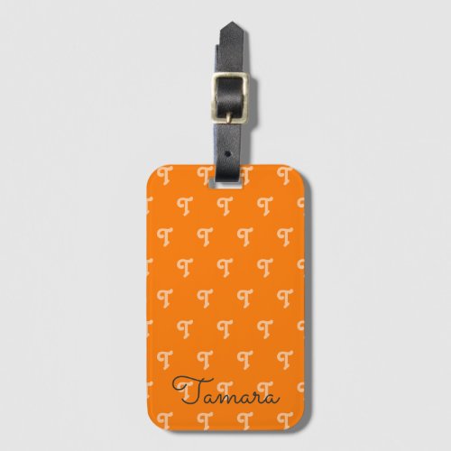 Bright Monogrammed Monogram Initial Neon Orange Luggage Tag