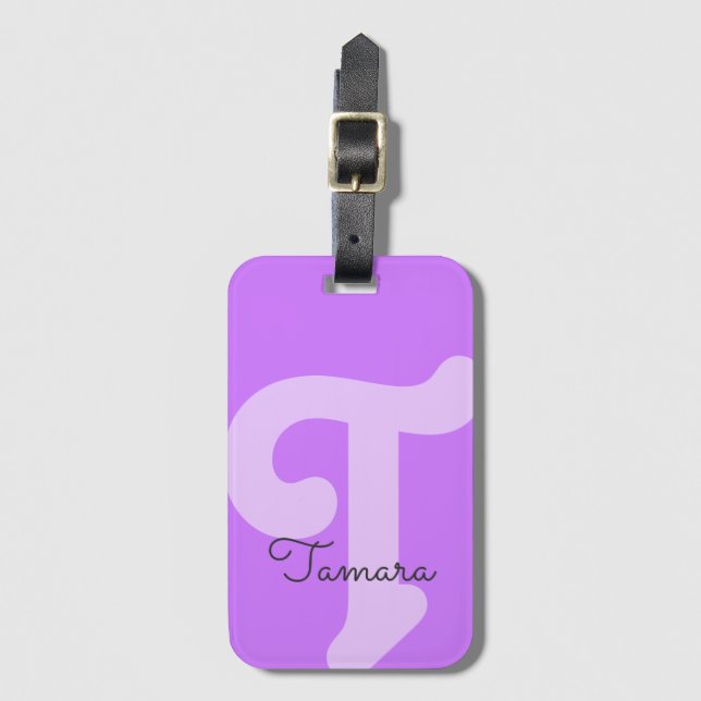 Bright Monogrammed Monogram Initial Neon Purple Luggage Tag (Front Vertical)