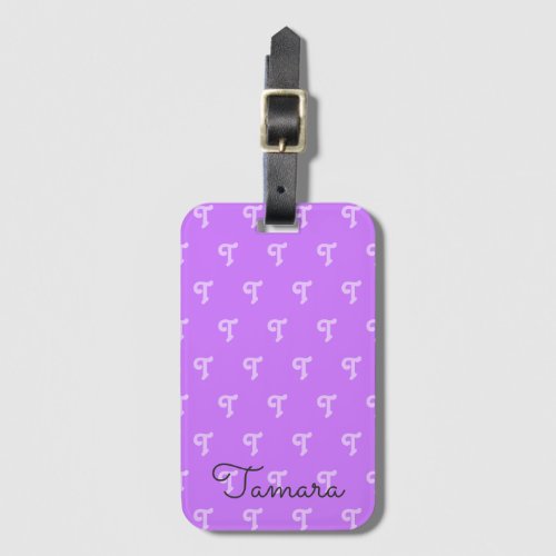 Bright Monogrammed Monogram Initial Neon Purple Luggage Tag
