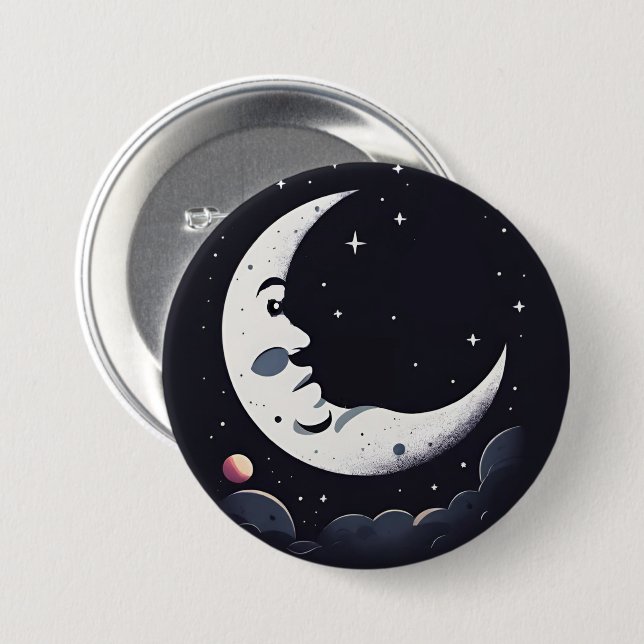 Bright moon face in dark sky button (Front & Back)