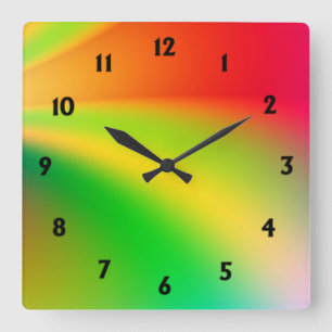 Bright Multi-Color Numbered Square Wall Clock