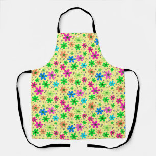 Bright multi-colored chamomile flowers on a yellow apron