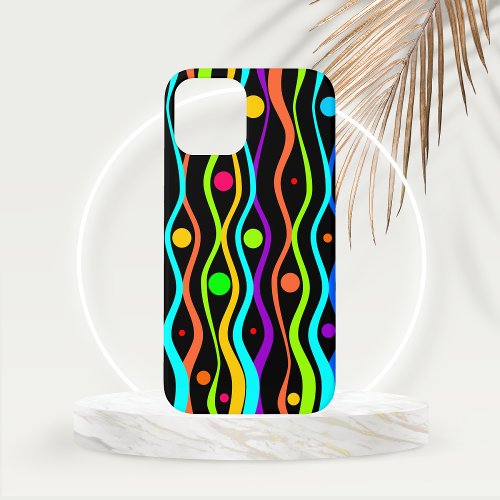 Bright Multi_colored Circles and Curved Stripes iPhone 12 Case