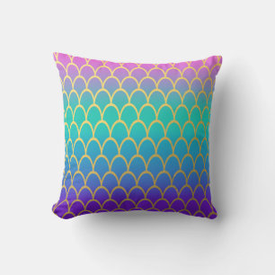 Bright Multi-Colored Fish Scale Mermaid Throw Pillow