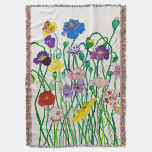 Bright multi-coloured happy unique Wild Poppy  Throw Blanket