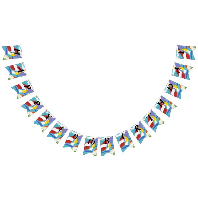 Bright Multi Coloured Sailboats in Lake Sky Bunting Flags (All)