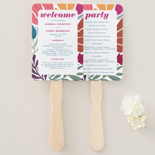 Bright Multicolor Abstract Floral Wedding Program Hand Fan