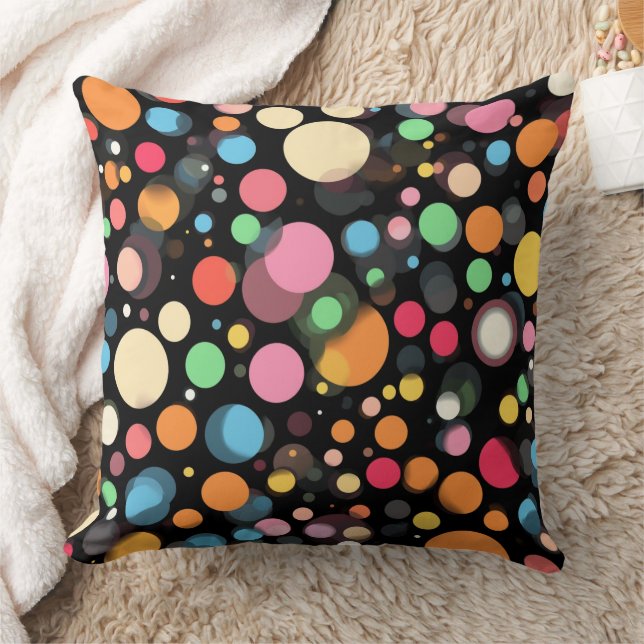 Bright Multicolor Polka Dots Throw Pillow (Blanket)