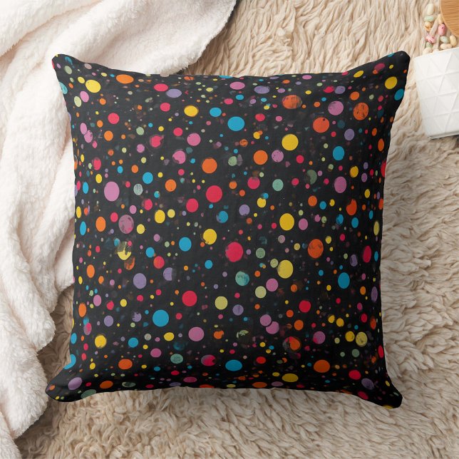 Bright Multicolor Polka Dots Throw Pillow (Creator Uploaded)