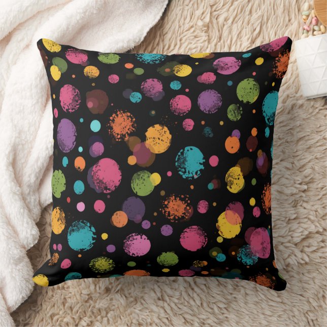 Bright Multicolor Polka Dots Throw Pillow (Blanket)