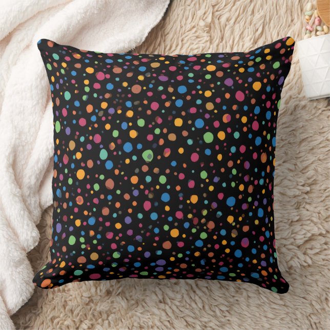Bright Multicolor Polka Dots Throw Pillow (Blanket)