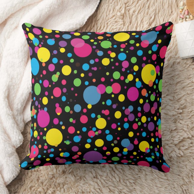 Bright Multicolor Polka Dots Throw Pillow (Blanket)