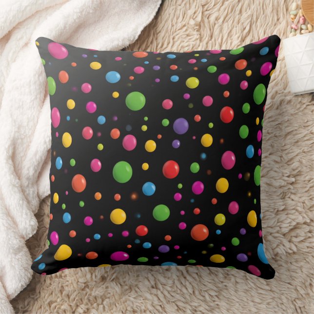 Bright Multicolor Polka Dots Throw Pillow (Blanket)