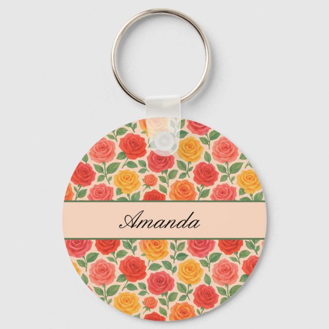 Bright Multicolor Rose Name Pattern Keychain (Front)