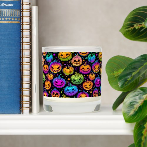 Bright Multicolored Halloween Pumpkin Pattern Scented Candle